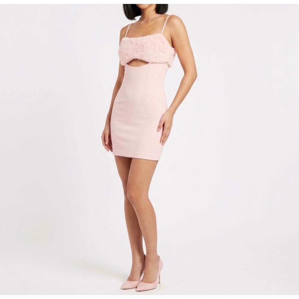 Naked Wardrobe Pink Faux Fur Cutout Mini Dress Light Pink Medium
